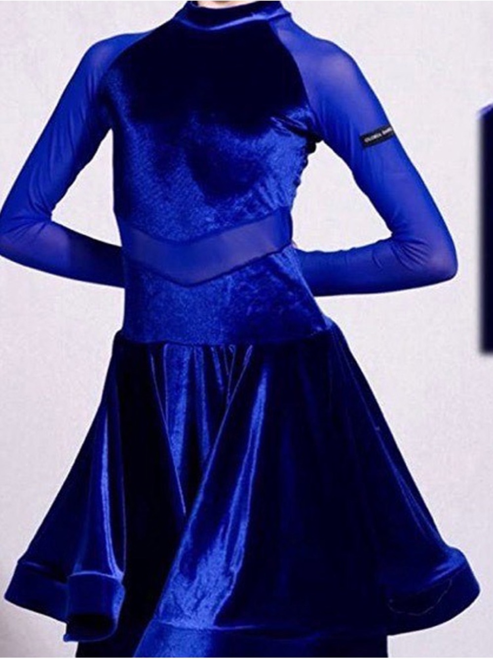 Girls Latin and Ballroom Elegant Blue Velvet Competition Dress- NWOT - 12